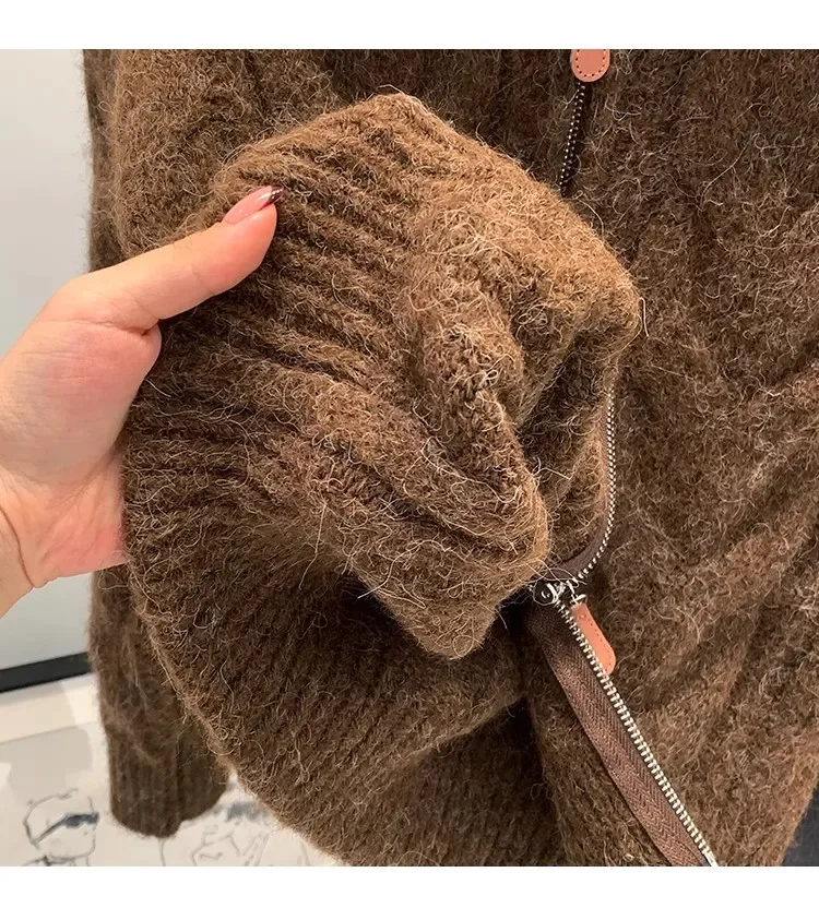 Retro Solid Double Zipper Sweater