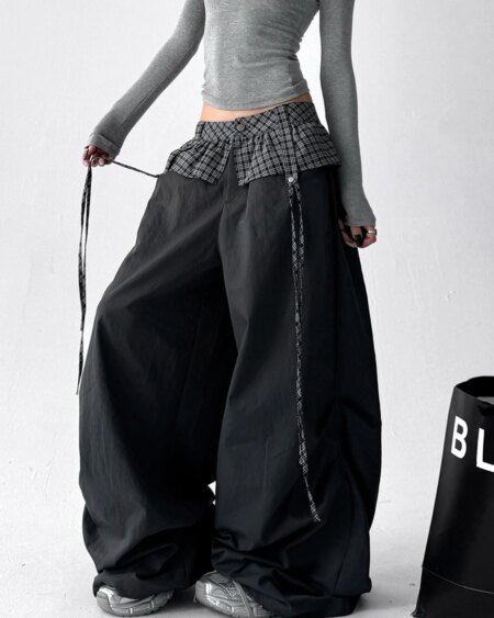 Black Gothic Oversize Parachute Pants