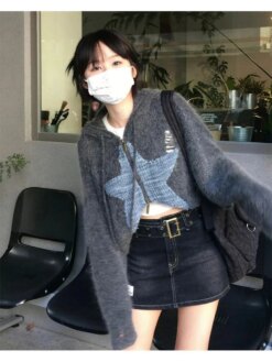 Alternative view of Women’s Grey Y2K Cropped Cardigan Hoodie