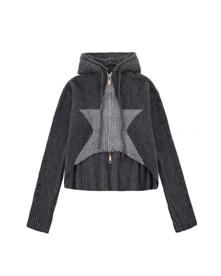 Women’s Grey Y2K Cropped Cardigan Hoodie