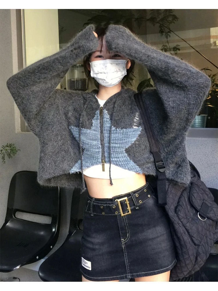 Women’s Grey Y2K Cropped Cardigan Hoodie