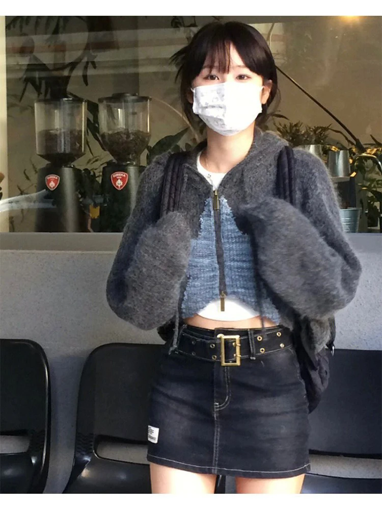 Women’s Grey Y2K Cropped Cardigan Hoodie