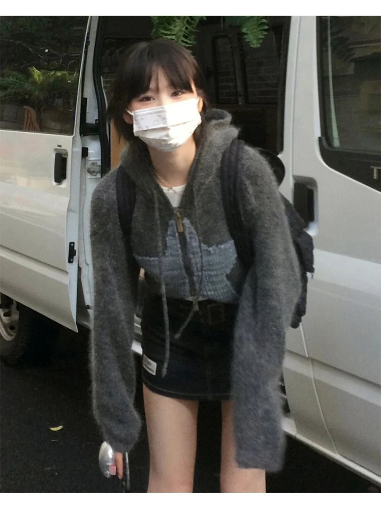 Women’s Grey Y2K Cropped Cardigan Hoodie