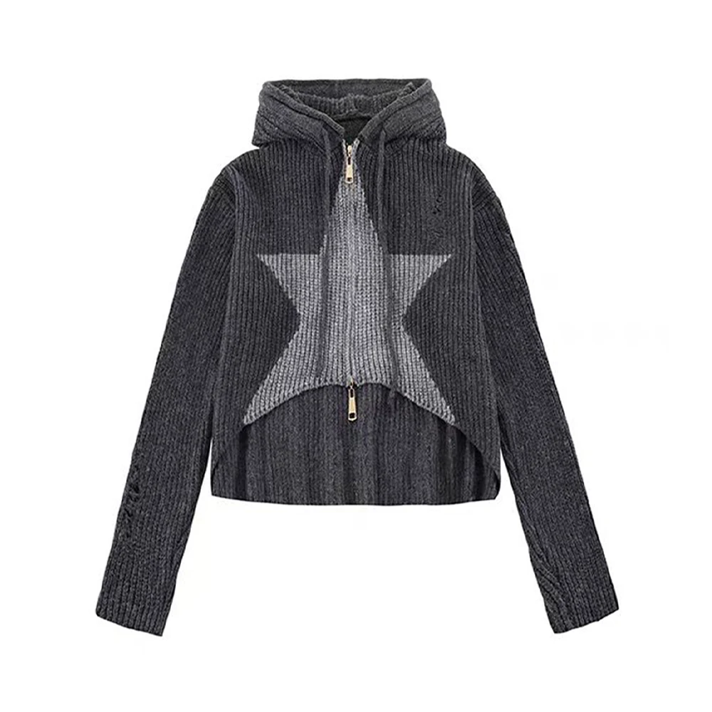 Women’s Grey Y2K Cropped Cardigan Hoodie