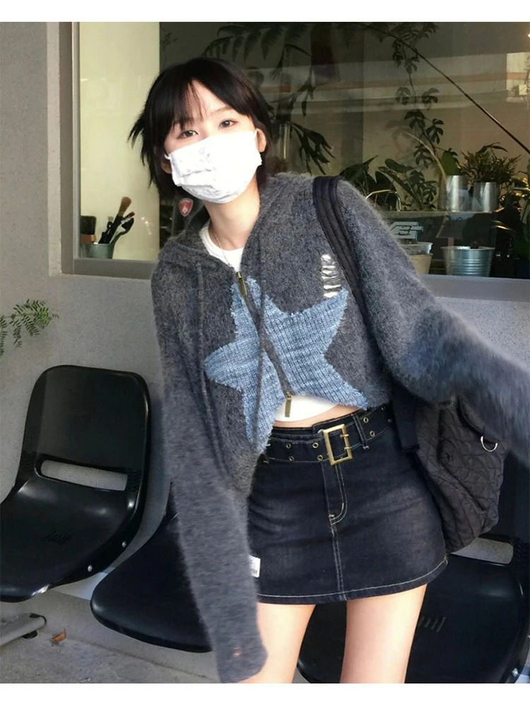 Women’s Grey Y2K Cropped Cardigan Hoodie