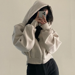 Alternative view of Plus Size Fleece-Lined Cropped Hoodie