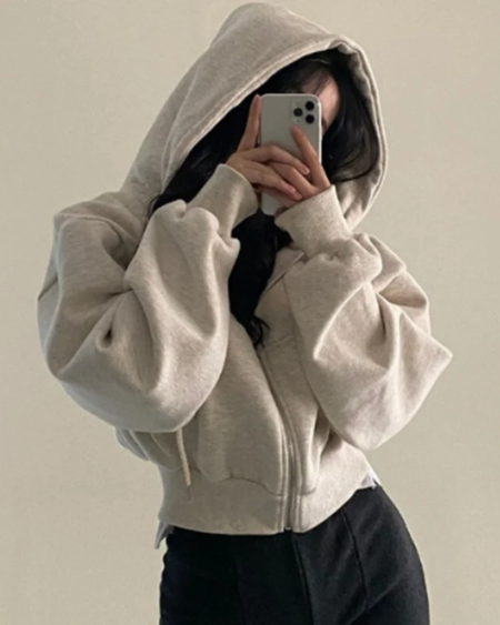 Alternative view of Plus Size Fleece-Lined Cropped Hoodie