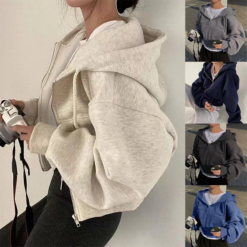 Plus Size Fleece-Lined Cropped Hoodie