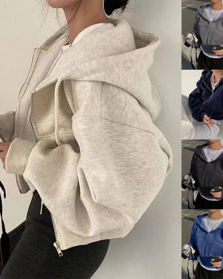 Plus Size Fleece-Lined Cropped Hoodie