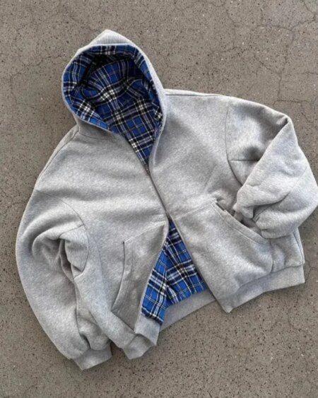 Alternative view of Oversized Reversible Hoodies With Plaid Lining