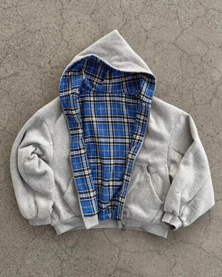 Oversized Reversible Hoodies With Plaid Lining