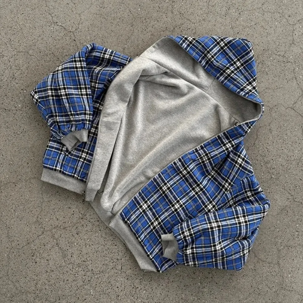 Oversized Reversible Hoodies With Plaid Lining Oversized Reversible Hoodies With Plaid Lining - Image 3