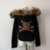 Y2K Harajuku Skull Embroidery Fur Collar Coat 64710 ammnub