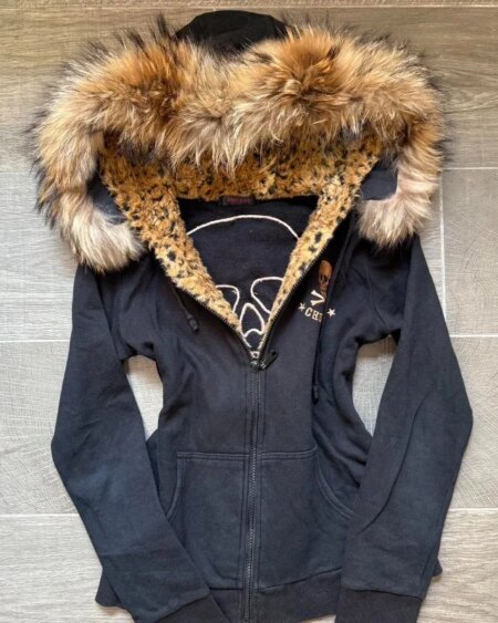 Alternative view of Y2K Harajuku Skull Embroidery Fur Collar Coat