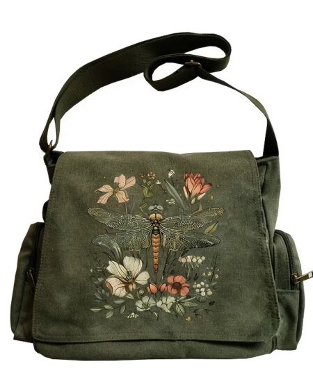 Dragonfly Print Crossbody Messenger Bag