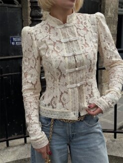 lace see-through blouse women
