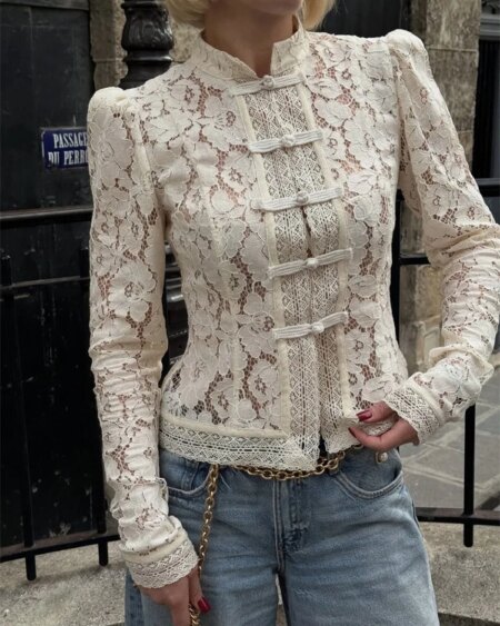 lace see-through blouse women