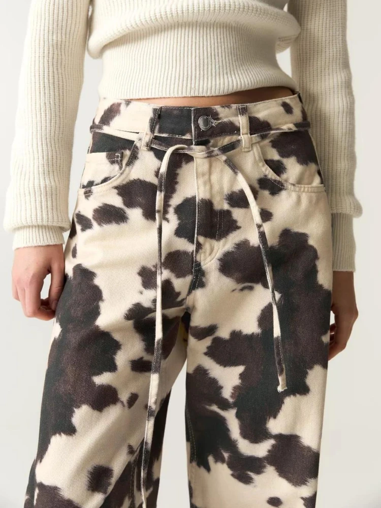 Cow Print Y2K Jeans Women