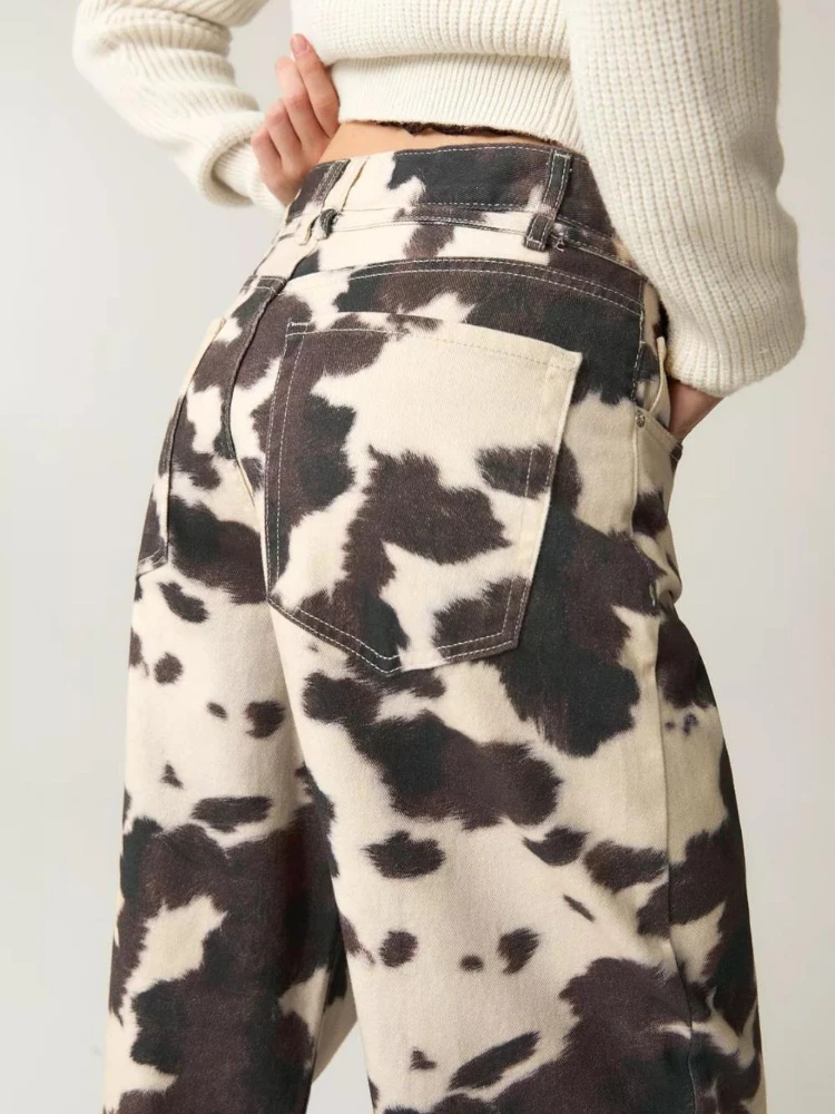 Cow Print Y2K Jeans Women
