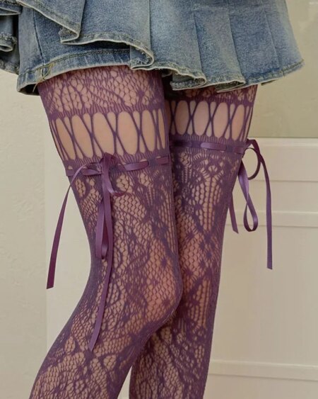 JK Lace Bow Tie Stockings Women