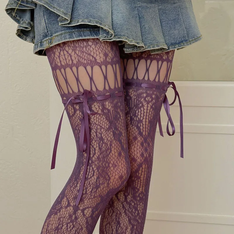 JK Lace Bow Tie Stockings Women JK Lace Bow Tie Stockings Women
