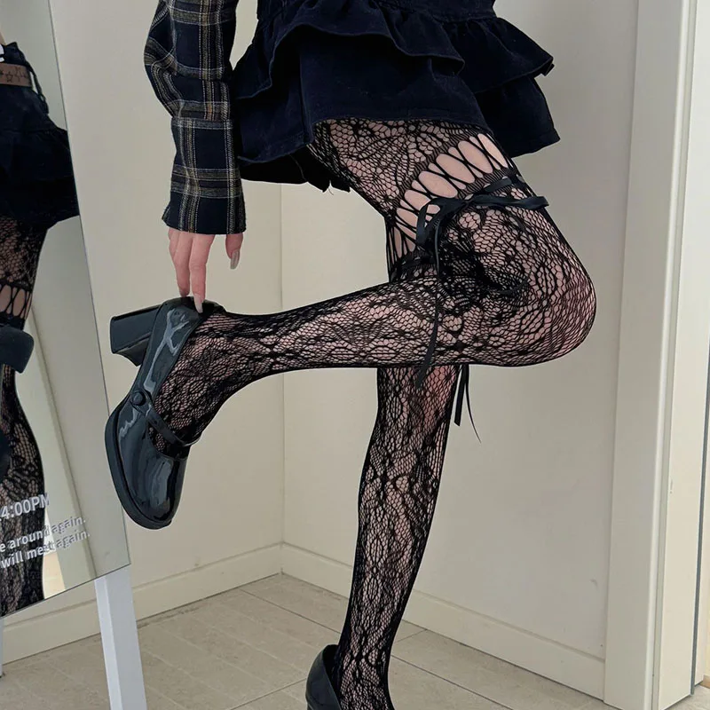 JK Lace Bow Tie Stockings Women