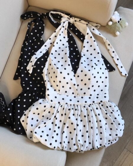 Polka Dots V neck Crop Tops
