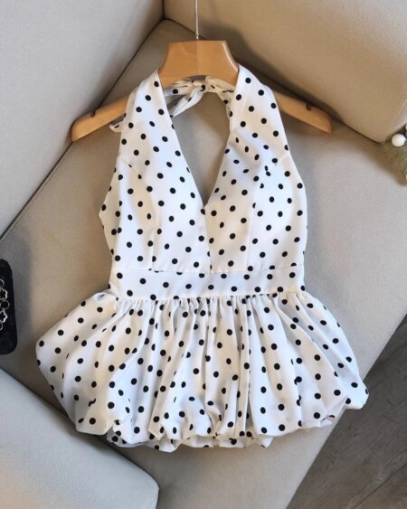 Alternative view of Polka Dots V neck  Crop Tops