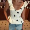Vintage Polka Dot Backless Top Women