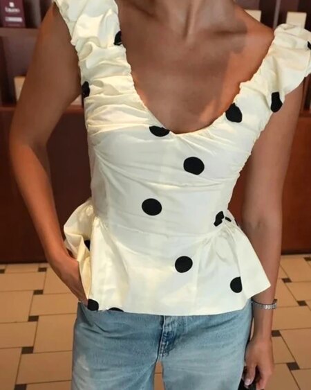 Vintage Polka Dot Backless Top Women