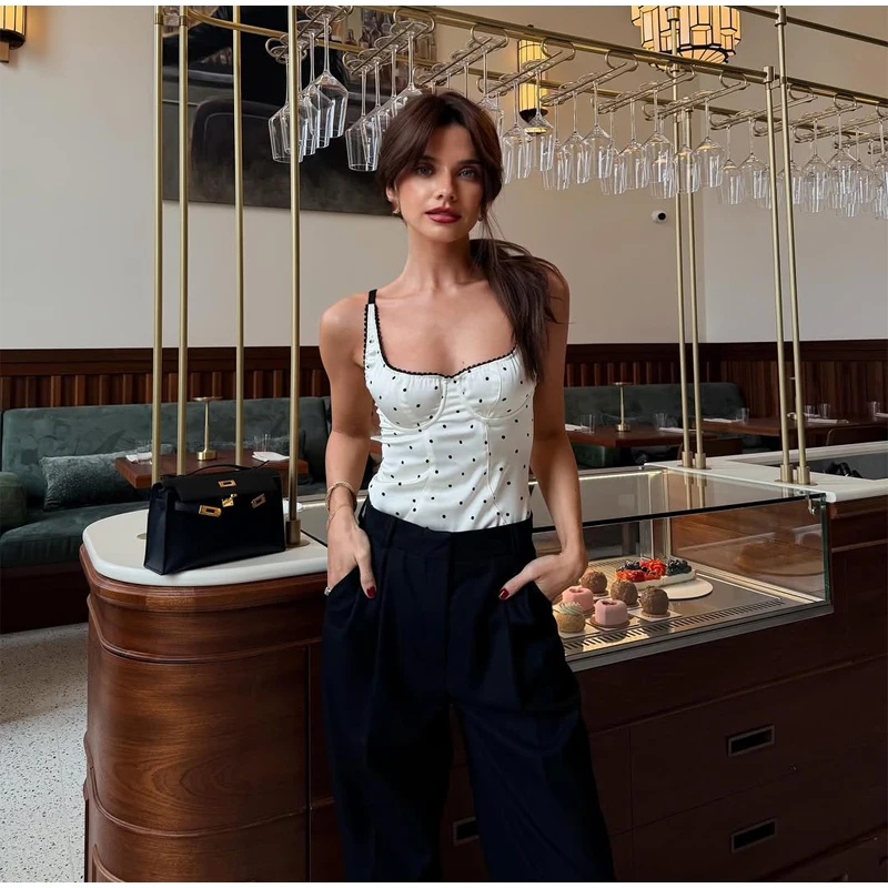 Vintage Polka Dot Backless Top Women