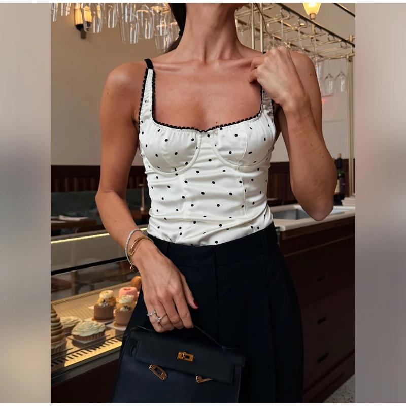Vintage Polka Dot Backless Top Women
