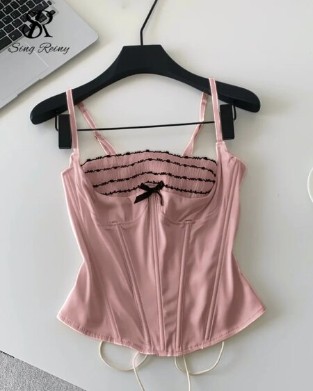 Alternative view of lace ruffle corset camisole top