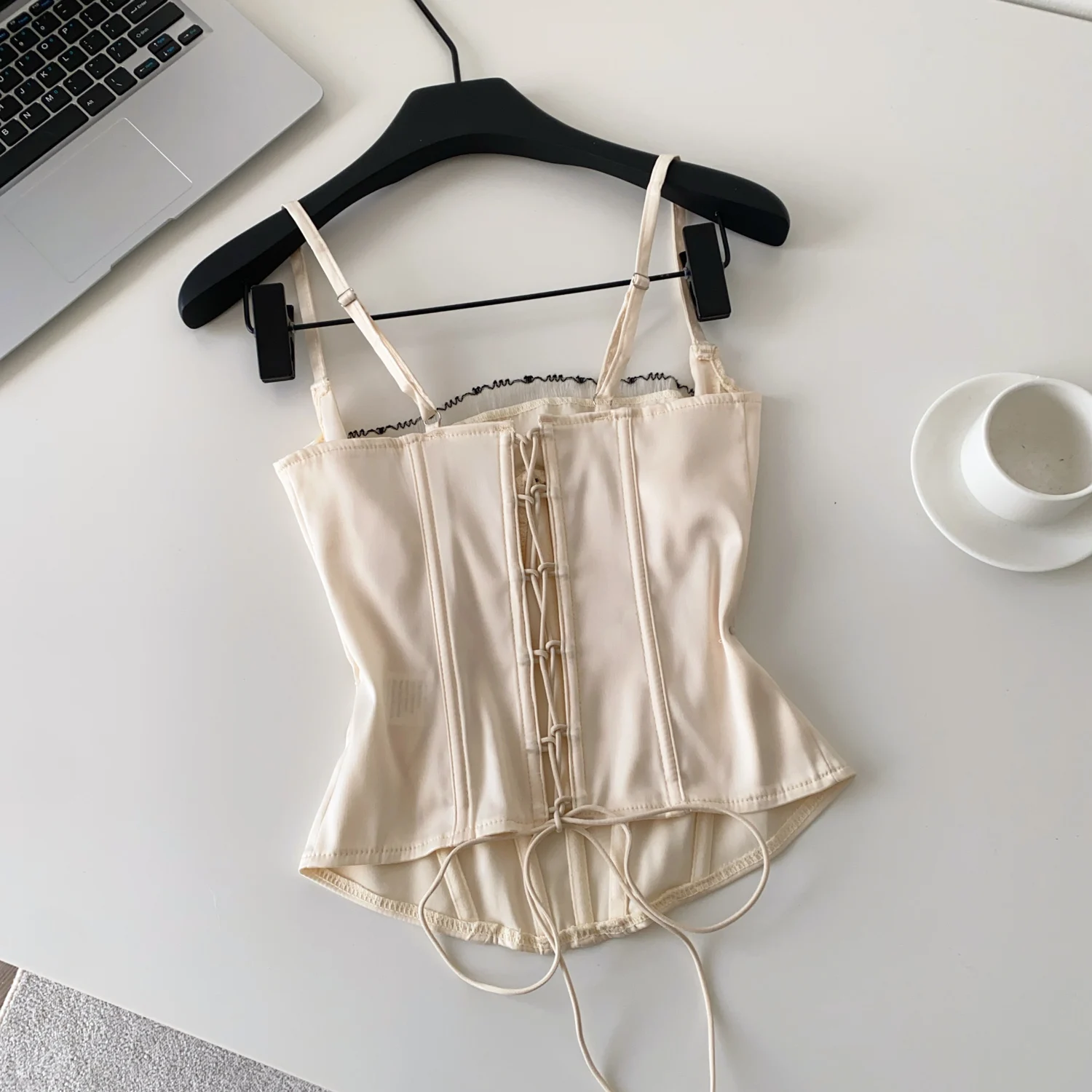 lace ruffle corset camisole top