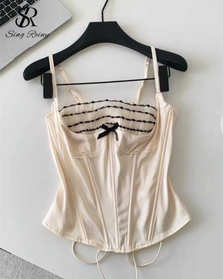 lace ruffle corset camisole top
