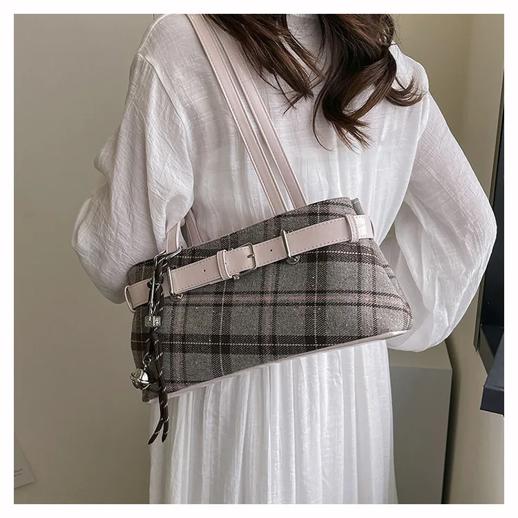 retro plaid women shoulder bag