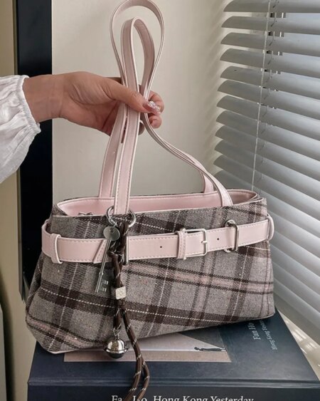 retro plaid women shoulder bag