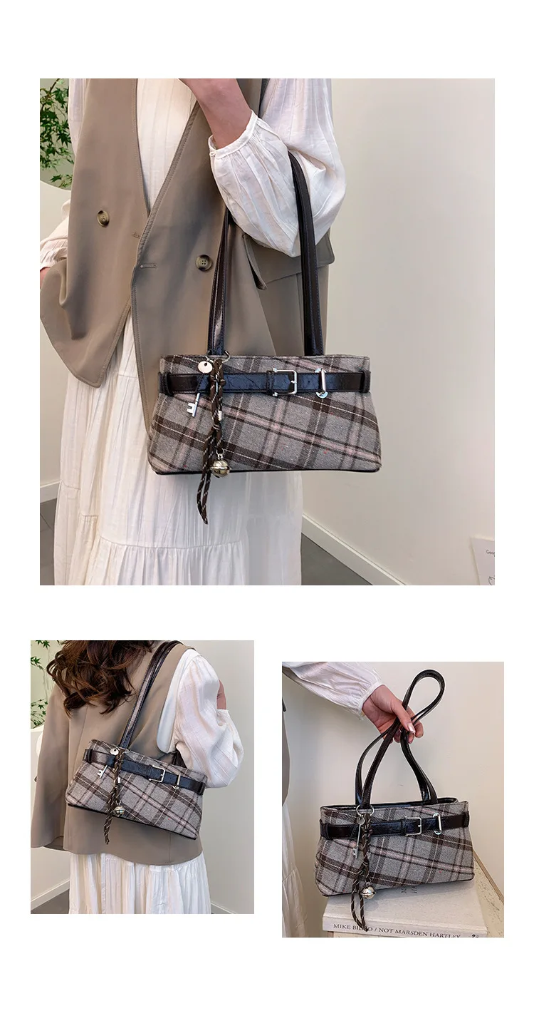 retro plaid women shoulder bag