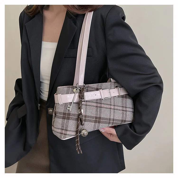 retro plaid women shoulder bag