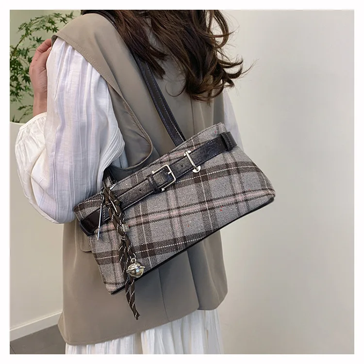 retro plaid women shoulder bag