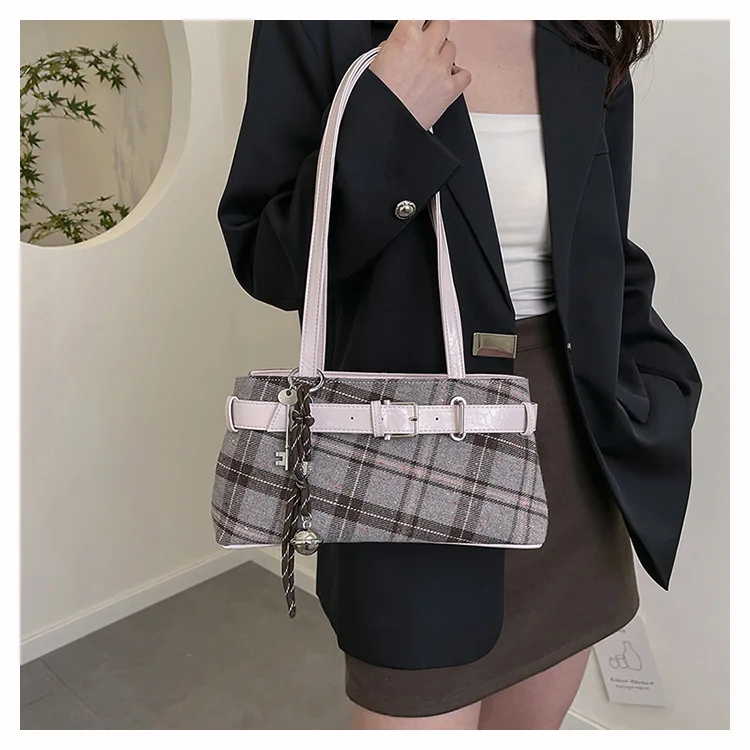 retro plaid women shoulder bag