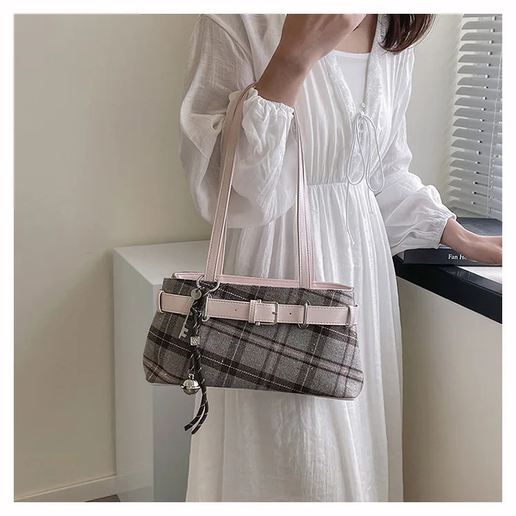 retro plaid women shoulder bag