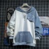 Cute Cat Print Patchwork Teen Hoodies