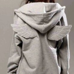 Grey Angel Wing Embroidered Hoodie
