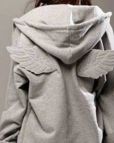 Grey Angel Wing Embroidered Hoodie