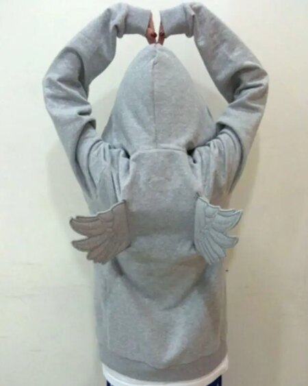 Alternative view of Grey Angel Wing Embroidered Hoodie