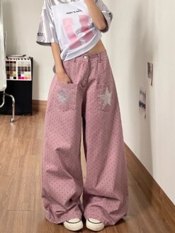 Alternative view of American Retro Polka Dot Wide Leg Denim Pants