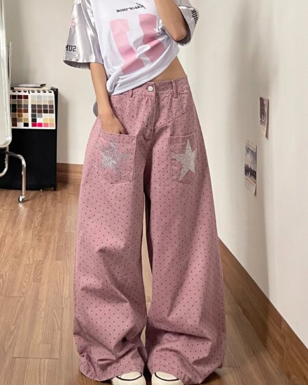 Alternative view of American Retro Polka Dot Wide Leg Denim Pants