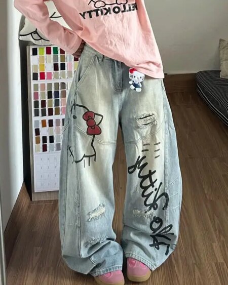 Hello Kitty Wide Leg Jeans