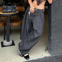Alternative view of Women Striped Wide Leg Jeans